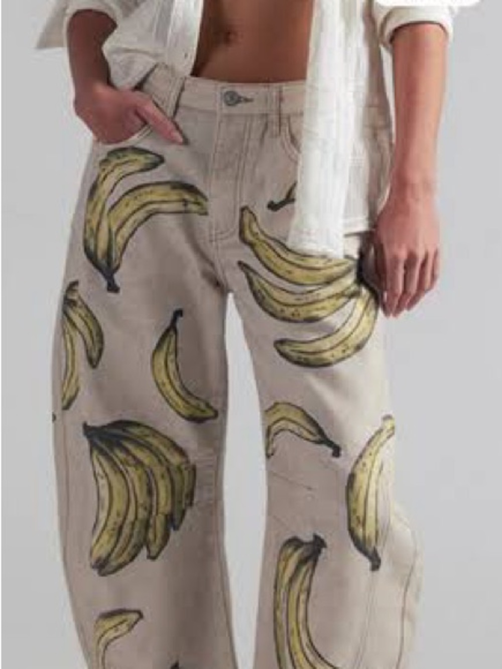NWT FREE PEOPLE We The Free Good Luck Printed Barrel Jeans - Go Bananas - Picture 7 of 11